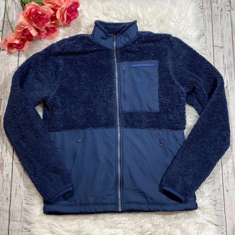 Southern Tide Blue Fleece Zip Up Jacket sz S